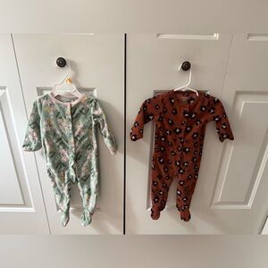 Warm floral and Animal Print 6M button down footie pajamas